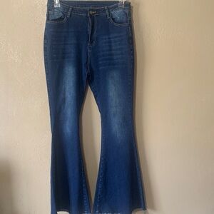 Elegant Blue Denim Flare Jeans Stretchy